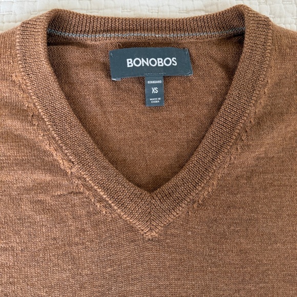 Bonobos Extra Fine Merino Wool Pullover Sweaterer V-Neck Brown Tan Men’s XS - Picture 6 of 15
